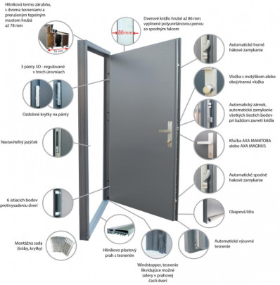 Wiked Termo Prestige GLASS 1A  - Set dvere + zárubňa + kľučka